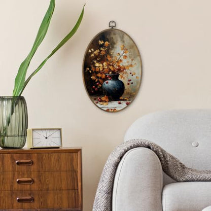 SHQIEUDH Rustic Farmhouse Fall Botanical Oval Wall Art 8.6x11.4In - color: fall-05
