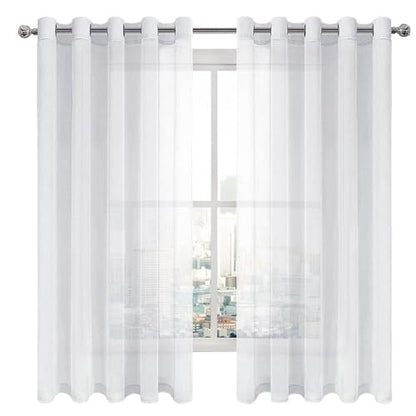 DWCN White Sheer Curtains Linen Look Semi Transparent Voile Grommet Curtains for Living Dining Room Drapes 60 x 63 Inch Long, Set of 2 Panels - color: White, size: 60"W x 63"L (Pack of 2)