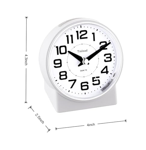 Tinload 4.3" No Ticking Analog Alarm Clock,Silent Readable for Seniors,Easy to Set,Gradual Rise Alarm,Big Numbers,On/Off Switch on Side,Gentle Wake,Snooze,Lighted on Demand,Battery Operated,White - color: White