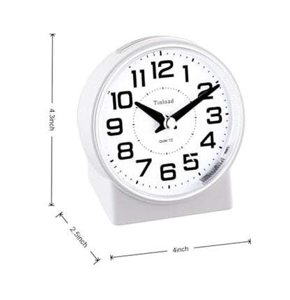 Tinload 4.3" No Ticking Analog Alarm Clock,Silent Readable for Seniors,Easy to Set,Gradual Rise Alarm,Big Numbers,On/Off Switch on Side,Gentle Wake,Snooze,Lighted on Demand,Battery Operated,White - color: White