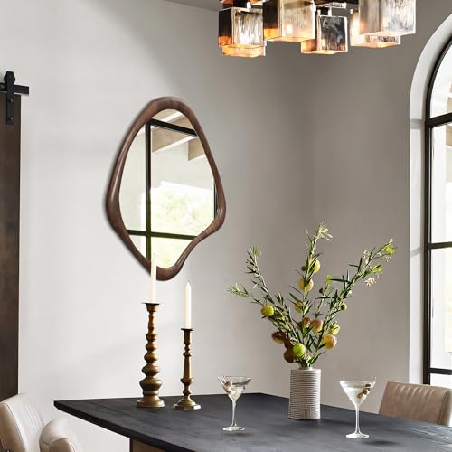 LuxenHome Asymmetrical Wall Mirror, 23"x 29" Classic Brown Irregular Mirror - color: Brown
