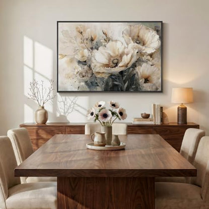 Framed Neutral Floral Wall Art for Modern Farmhouse Living Room, 24x36 In - color: Neutral Beige