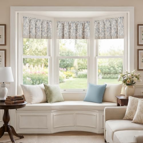 jinchan Linen Valance Curtain Farmhouse 16 Inch 1 Panel Blue on Beige - color: Forest | Blue, size: 50"W x 16"L (Pack of 1)