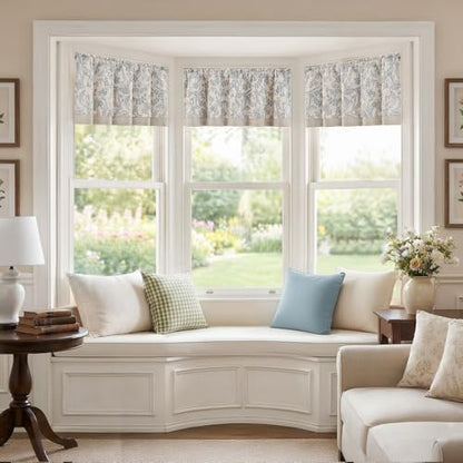 jinchan Linen Valance Curtain Farmhouse 16 Inch 1 Panel Blue on Beige - color: Forest | Blue, size: 50"W x 16"L (Pack of 1)