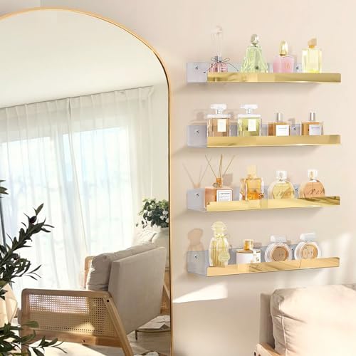 2 Packs 24 inches Gold Acrylic Shelves,Book Shelf for wall - color: 24in-gold Mirror