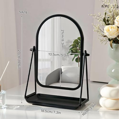 Desk Table Mirror Black Arch Desktop Vanity Mirror with Storage - color: Arched-black