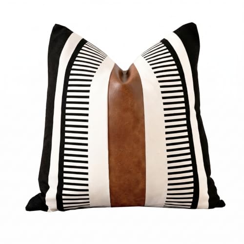 Decorative Striped Throw Pillow Cover 18x18 Black White & Brown, 1 PC - color: Black, size: 18" x 18" (Pack of 1)