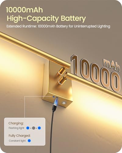 38.6" Wireless Battery Operated Wall Sconces Set of Two,Rechargeable Lamp with Remote, DIY Rotation, 10000mAh Battery, Touch Dimmable Lights for Living Room Hallway Bedroom, Gold D08YBP205 - color: Gold, size: 38.6 Inches