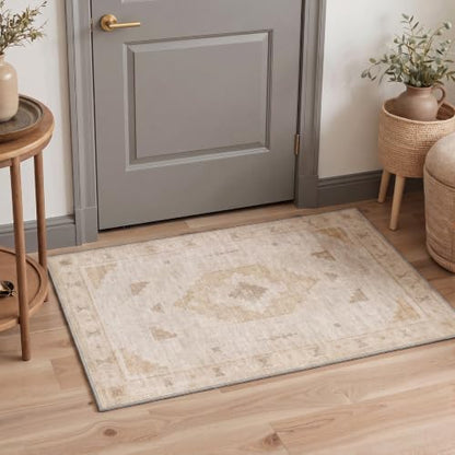 GENIMO 2X5 Washable Runner Rug for Kitchen, Boho Medallion Non Slip - color: Cream Taupe-1, size: 2' x 5' (Rectangular)