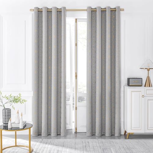 Beauoop Grey Gold 100% Blackout Curtains for Bedroom 50x84 2 Panels - color: Grey/Gold, size: 50"W x 84"L (Pack of 2)