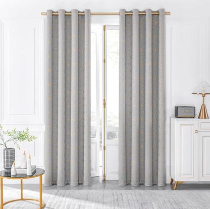 Beauoop Grey Gold 100% Blackout Curtains for Bedroom 50x84 2 Panels - color: Grey/Gold, size: 50"W x 84"L (Pack of 2)