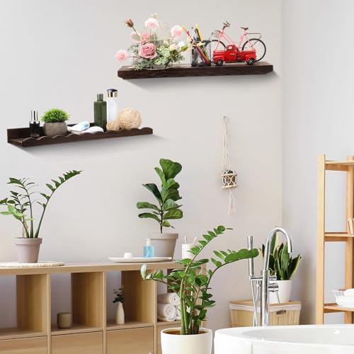 Suzile 2 Pcs Scalloped Floating Wall Shelves,16.5",Dark Brown - color: Carbonized Brown, size: 16.5"