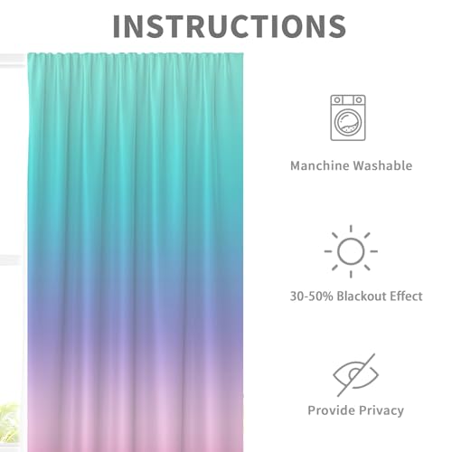 Teal Pink Curtains, Ombre, 2 Panels, 42" W x 63" L, Rod Pocket - color: Teal Pink, size: 42"W x 63"L (Pack of 2)
