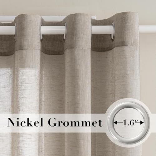 H.VERSAILTEX Taupe Linen Sheer Curtains 102" 2 Panels Grommet - color: Taupe, size: 52"W x 102"L (Pack of 2)