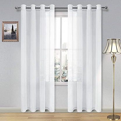 DWCN White Sheer Curtains Linen Look Semi Transparent Voile Grommet White Curtains for Living Dining Room Drapes 52 x 84 Inch Long, Set of 2 Panels - color: White, size: 52"W x 84"L (Pack of 2)