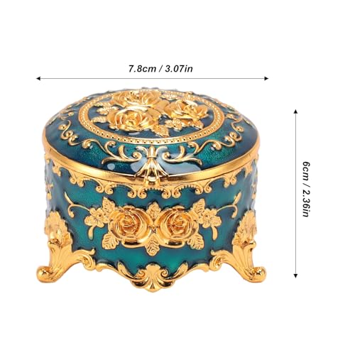 Vintage Round Metal Jewelry Box, Exquisite Hand-Carved Gold Pattern, Trinket for Rings, Earrings, Necklaces-Ideal Retro Keepsake or