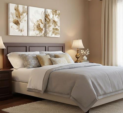 LAJDXSX 3 Pcs Modern White Floral Golden Leaves Canvas Wall Art - color: Platinum Flowers, size: 12x16in-Canvas