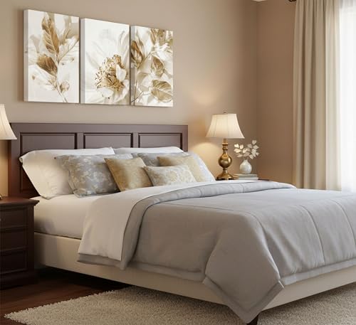 LAJDXSX 3 Pcs Modern White Floral Golden Leaves Canvas Wall Art - color: Platinum Flowers, size: 16x24in-Canvas