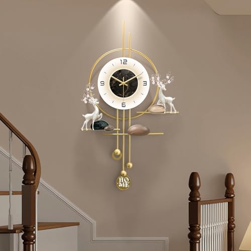 Decorative Gold Wall Clock, Large 27.5 Inch Modern Boho Silent Non-Ticking Battery Operated Wall Clock for Living Room, Bedroom, Office, Kitchen, Dining Room, Farmhouse Decor - size: 16.14"x 27.55"