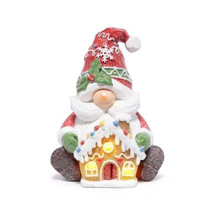 Hodao Christmas Gnome Figurine with Gingerbread House, Holiday Elf Decor - color: Red-1