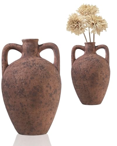UPWOIGH 11.8in Terracotta Vase with Handles - color: Terracotta, size: 11.8''