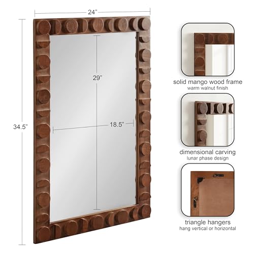 Kate and Laurel Lunara Modern Rectangle Wood Wall Mirror, 24 x 35, Walnut Brown, Mid-Century Dark Wooden Rectangular Bathroom Mirror for Over Sink with Geometric Detailing - color: Walnut Brown