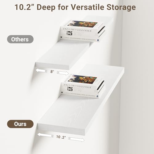 Vivelove 10 Inch Deep Floating Shelves 30x10” Set of 2, White - color: White, size: 30”wx10.2”dx1.5”h