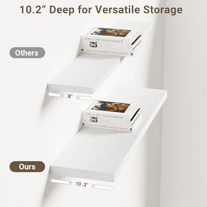 Vivelove 10 Inch Deep Floating Shelves 30x10” Set of 2, White - color: White, size: 30”wx10.2”dx1.5”h