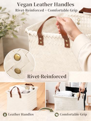 Wicker Storage Baskets, 4 Pack Woven Baskets for Shelves, White - color: Rectangle White