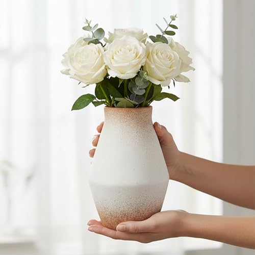 Rustic Farmhouse Ceramic Vase, 10 Inch - color: Brown and White, size: 10 inch