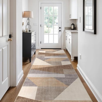 3x10 Washable Geometric Runner Rug - Non-Slip Modern Hallway Rugs Tan Beige - color: Tan Beige, size: 3' x 10' (Rectangular)