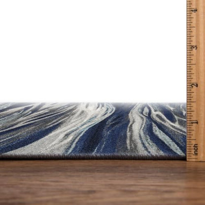 Keen Home Design Abstract Non-Shedding Runner Rug, Soft Thick Pile, 2x8 - color: Skrik Navy, size: 2'8" x 7'7" (Runner)
