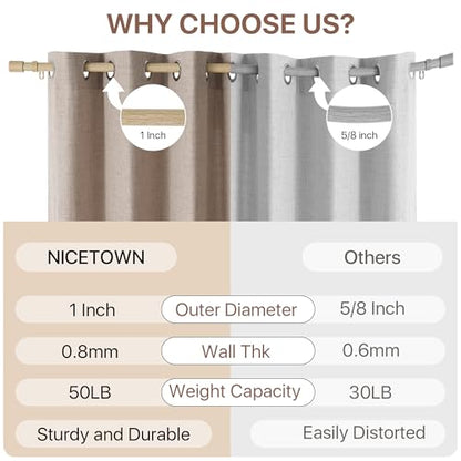 NICETOWN Adjustable Faux Wood Grain Metal Curtain Rod, Extendable Drapery Rod for Living Room Bedroom, Wood-Like Finish with Elegant Gold Metal Cylinder Finials, 28-48 Inches - color: Wood Grain & Gold, size: 28" to 48"