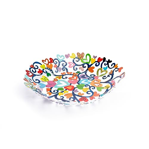 EMANUEL Yair Decorative Metal Fruit Bowl | Vibrant Hand Painted Bowl | Hangable Centerpiece Bowl for Home Decor and Gifting | Judaica Art (14 inch, Hearts) - color: Hearts, size: 14 inch