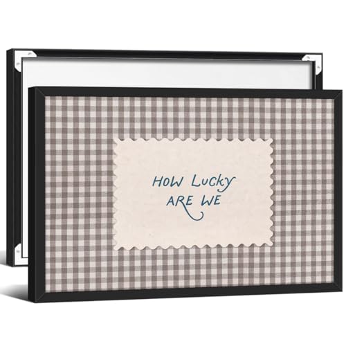 Retro How Lucky Are We Vintage Gingham Striped Canvas Wall Art - Antique Inspirational Quote Poster, Sentimental Home Decor Print, Ready to hang 16x24in Wrapped Black Framed Light Brown - color: How Lucky Are We Wall Art, size: 24"L x 16"W, style: Black F
