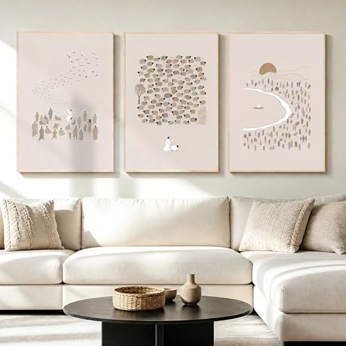 LAATOZ Large Christian Wall Art Framed Neutral Canvas Painting, Jesus Boho Artwork for Living Room Bedroom Office Hallway Stairs 16x24 Inch 3 Panels - color: Neutral Christian, size: 16" W x 24" H