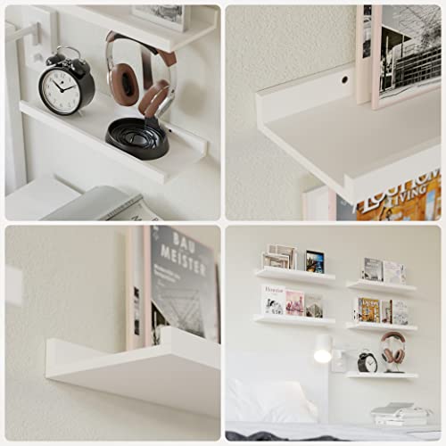 RICHER HOUSE 5-Set Floating Shelves with Lip, White Wall Mounted Wood Shelf - color: White, size: 16in