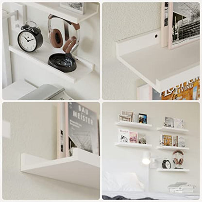 RICHER HOUSE 5-Set Floating Shelves with Lip, White Wall Mounted Wood Shelf - color: White, size: 16in