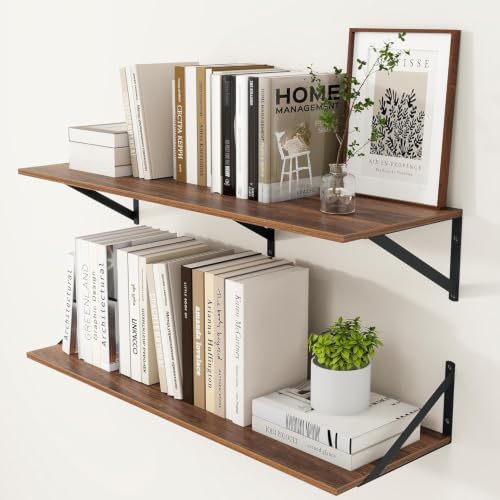 Heimlove 36W x 12D Deep Floating Shelves Set of 2 Walnut - color: Walnut With Black Metal Bracket, size: 36Wx12Dx5.8H