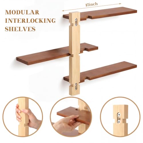 Pinkunn 2 Pack Floating Wall Shelf Mid Century Decor, Natural Wood, 3 Tier - color: Natural Wood