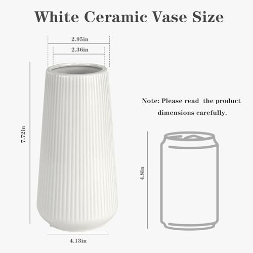 White Ceramic Vase, GUKJOB Small Cute Flower Vase for Pampas Grass, Home, Living Room, Dining Table, Farmhouse, Office Decor, Bedroom, Table, and Kitchen Shelf (White) - color: Small White - 1pc