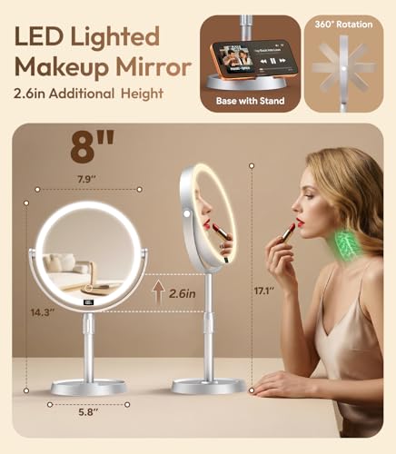 8" ABS Lighted Makeup Mirror with Lights, 20X Magnifying Mirror with Light - color: 8in-gray