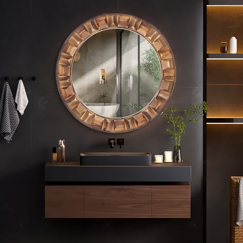 36 Inch Large Round Solid Wood Wall Mirror - color: A1 - Round - 36x36 in