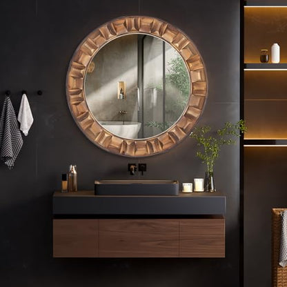 36 Inch Large Round Solid Wood Wall Mirror - color: A1 - Round - 36x36 in