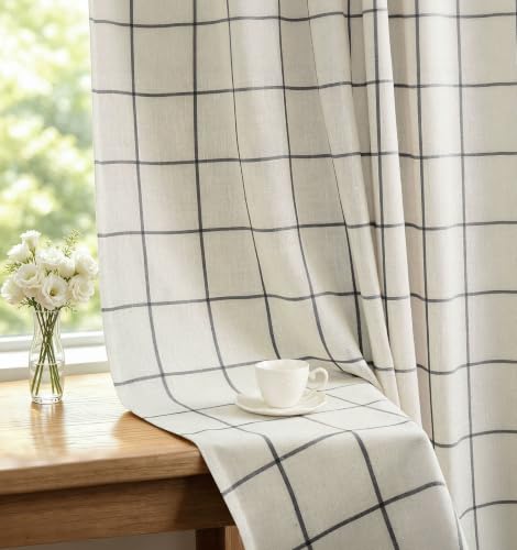 DriftAway 100% Blackout Plaid Linen Curtains 84 Inches Long 2 Panels Black - color: Black, size: 52"W x 84"L (Pack of 2)