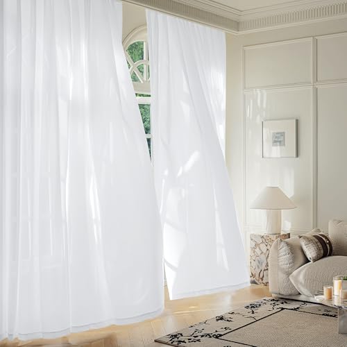 FMFUNCTEX White Sheer Curtains, 100X108, Rod Pocket 1 Panel for Bedroom - color: White, size: 100"W x 108"L (Pack of 1)