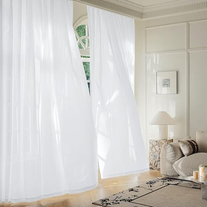 FMFUNCTEX White Sheer Curtains, 45 Inch, Rod Pocket, 2 Panels for Bedroom - color: White, size: 52"W x 45"L (Pack of 2)