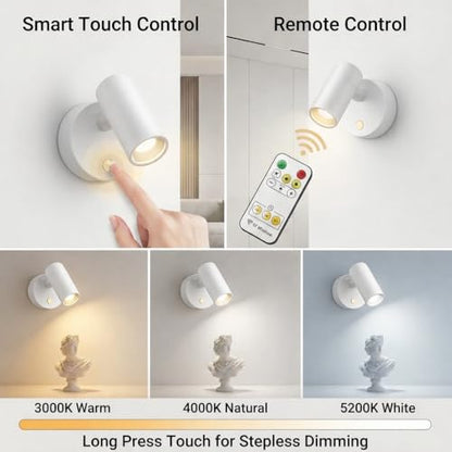 Magnetic Rechargeable Picture Light 2 Pack, Wireless Art Spotlight with Remote & Touch Control, 3 Color Temps Dimmable Wall Light, 2000mAh Battery Accent Lighting for Painting, Gallery, Display - color: White