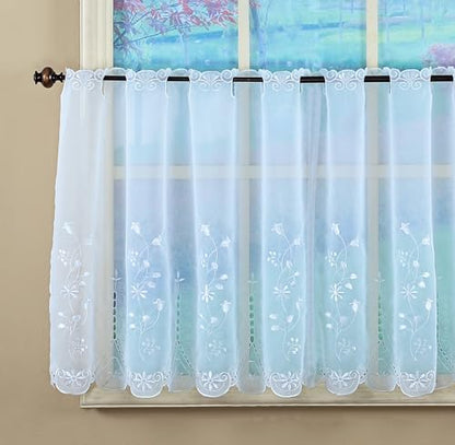 Today's Curtain, Sorento Embroidered Sheer Tier 24", White, 59" W x 24" L