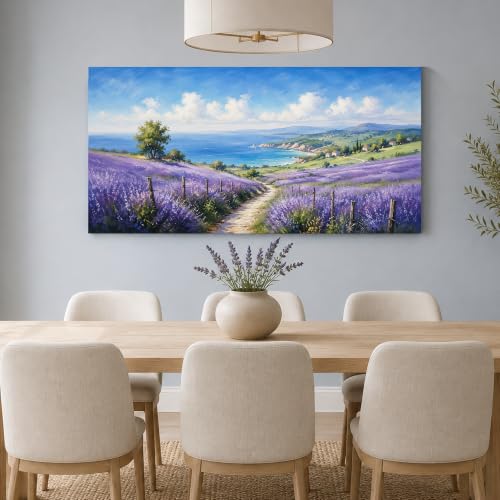 Enartly Purple Lavender Field Canvas Wall Art for Living Room 40" x20 - color: Purple Lavender, size: 40"L x 20"W
